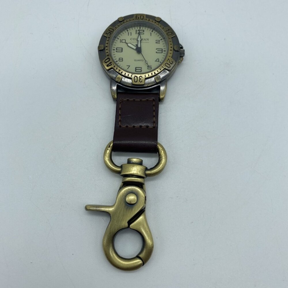 Coleman Quartz Pocket Watch Men Bronze Tone Snap-On Open Face Analog 40-341 - Picture 3 of 6